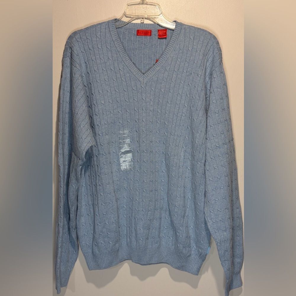 IZOD- NWT Luxury Sport 100% Cotton Crew Neck Blue Textured Sweater Size XXL